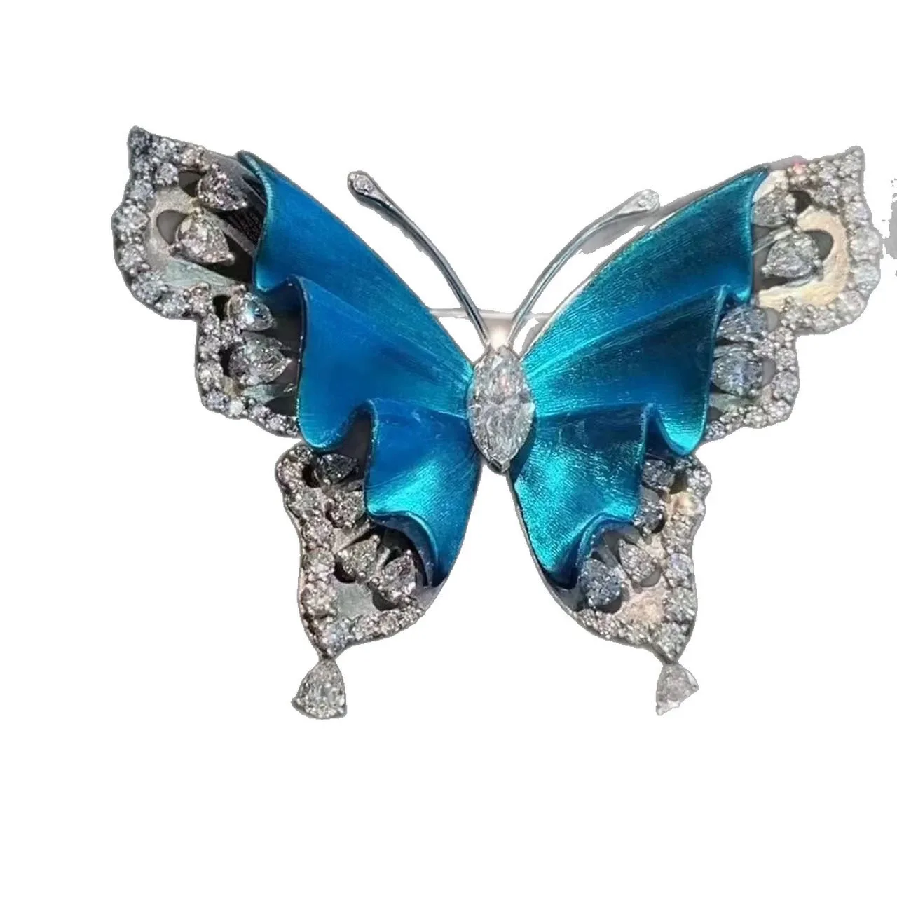 Vintage Palace Style Blue Butterfly Rhinestone Brooches For Women Trendy Exquisite Zircon Animal Pins Jewelry Office Party Gift