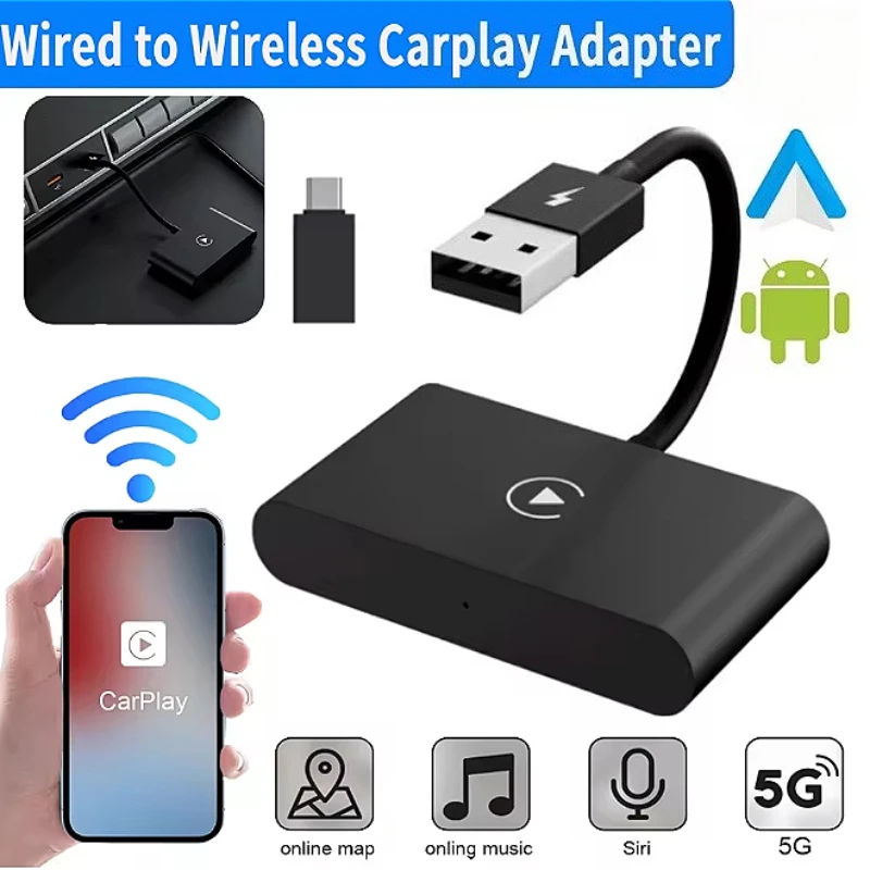 

Беспроводной адаптер CarPlay 2 в 1, Android Auto, Wi-Fi BT, Smart Dongle Plug & Play Box для iPhone и Android, заводские проводные автомобили