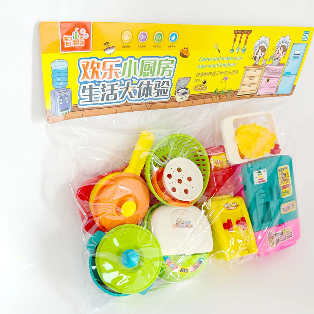 1 Zestaw Zabawek Kuchennych dla Dzieci: Symulacja Kuchni, Talerze, Łopatka, Garnek do Zupy, Elektryczny Garnek do Gotowania Ryżu, Model Lodówki