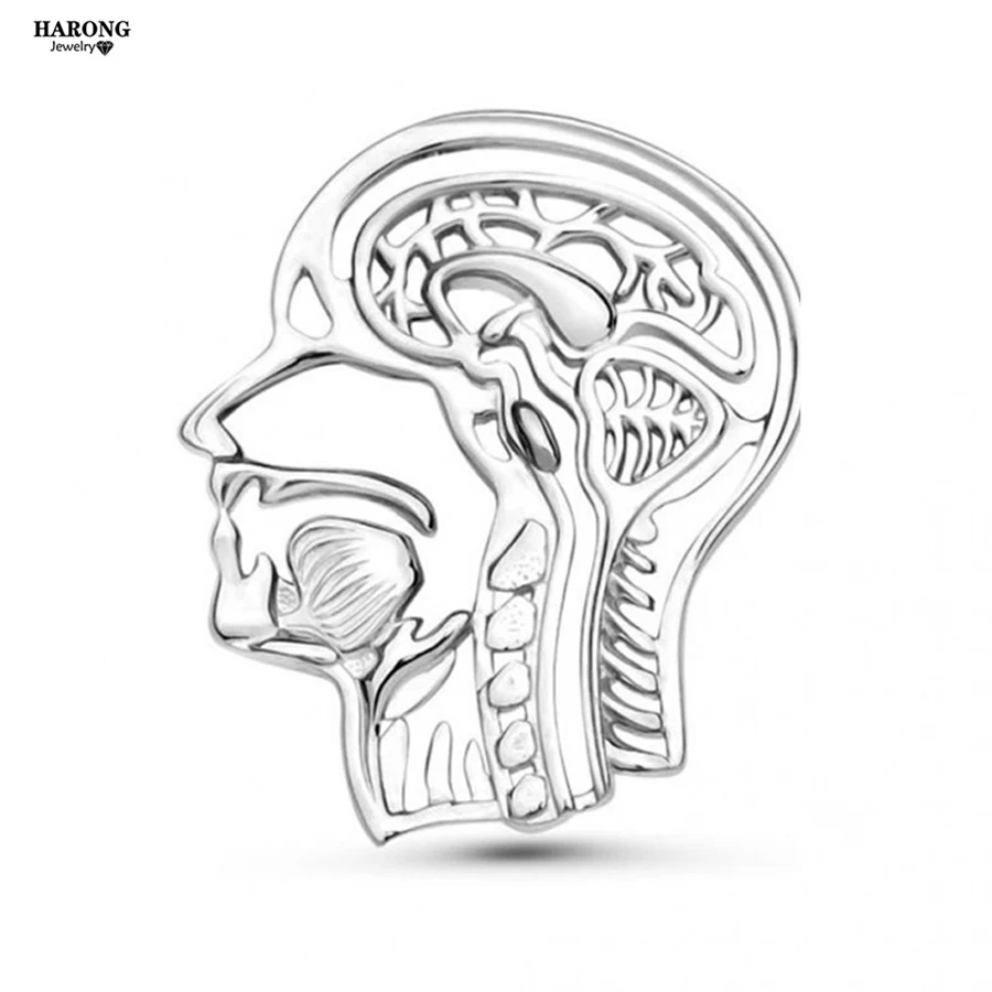 Harong Enamel Human Head Anatomy Pins Gold Color Medicine Anatomic Brooch Metal Badge Medical Student Teacher Jewelry Gift