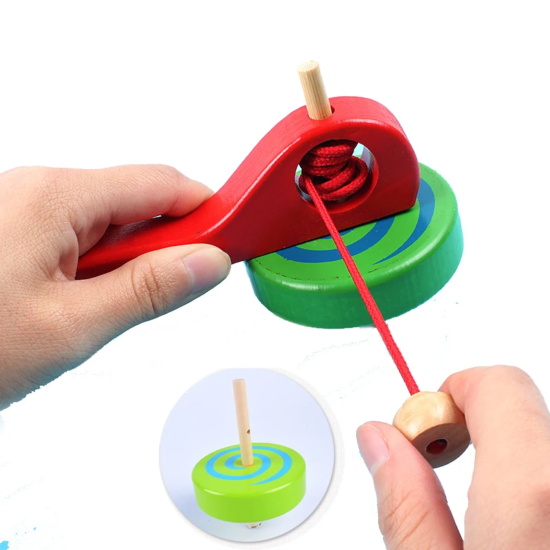 Wooden Handle Wire Gyro Toy Wooden Spinning Tops Gyroscope Beyblade Bust Kids Sport Toy Children Outdoor Game Toy