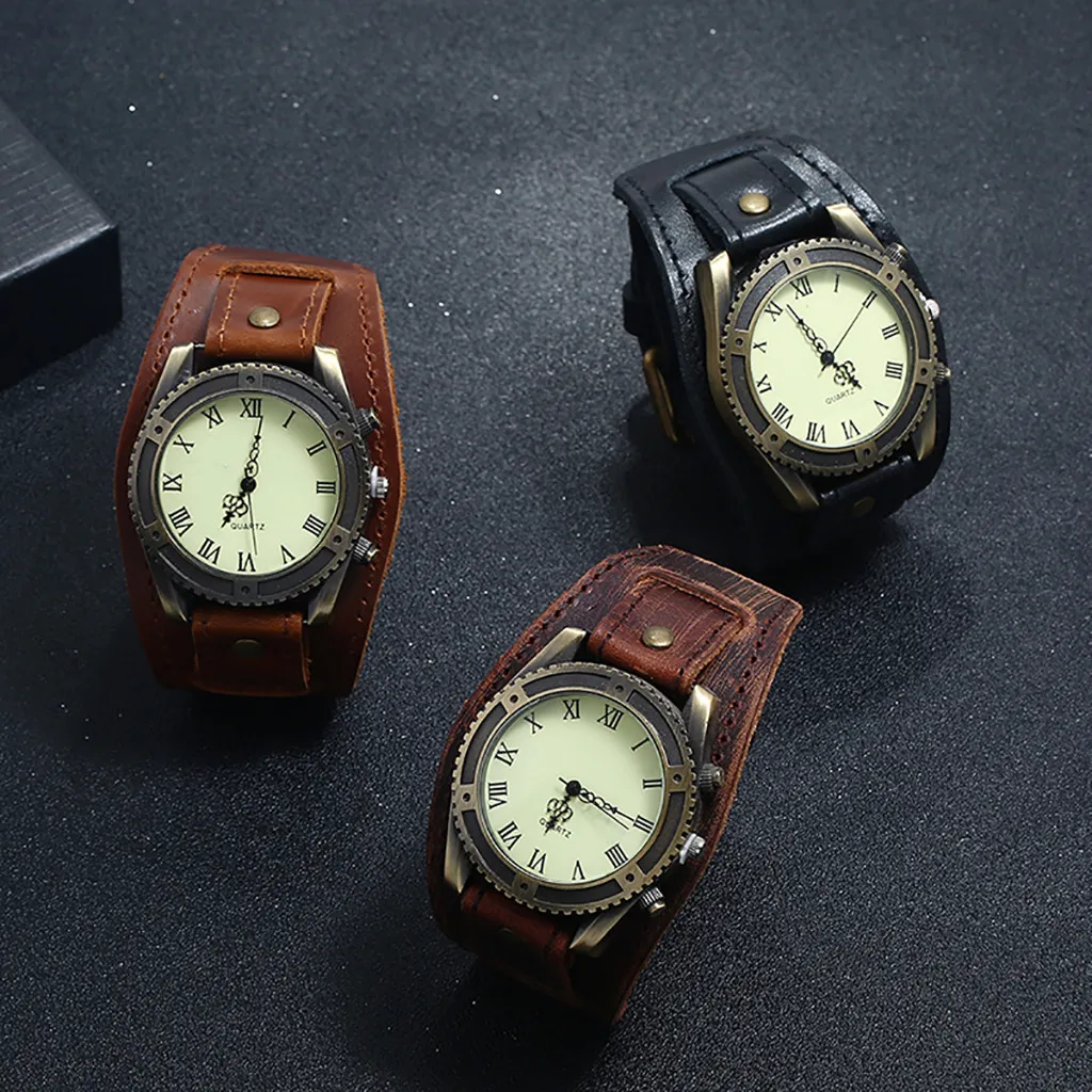 Men Punk Retro  Fashion Pin Buckle Strap Leather Watch