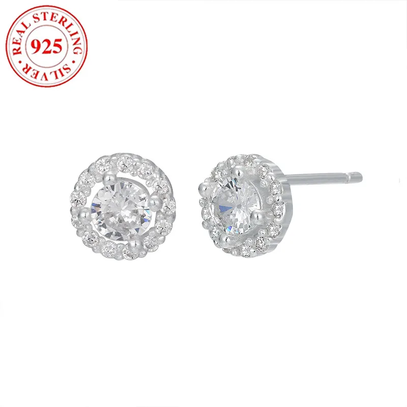 

S925 Sterling Silver Sparkling Diamond Round Women's Earrings Hypoallergenic Suitable for Gifts