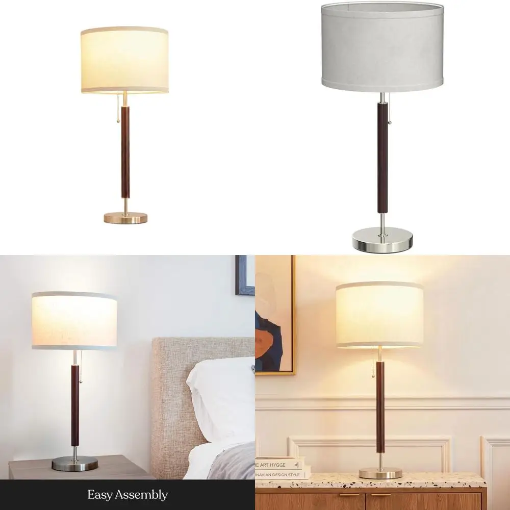 

Compact LED Reading Lamp - Modern Desk & Bedside Light for Home & Office with Soft Ambient Lighting - Stainless Steel and Wood A