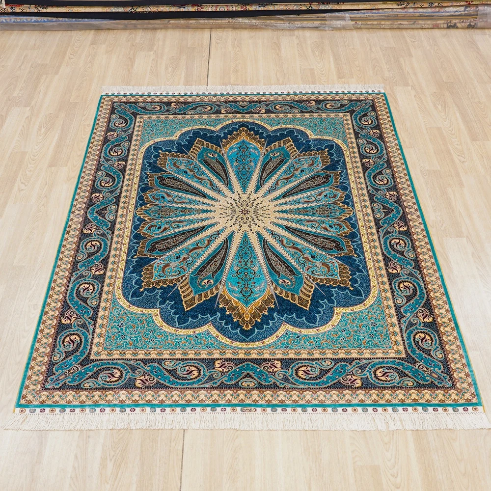 

Шелковый ковер ручной работы 152x213 см, синий персидский шелковый ковер для гостиной