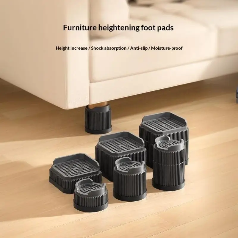 *Adjustable-Height Square Furniture Risers: High Load-Bearing, Triple Anti-Slip, Ideal For Sofa, Table And Chair Leg Protection