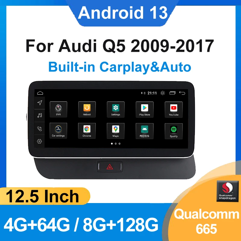 

8 core 8G 128G Snapdragon 665 Android13 12.3" Carplay AUTO For AUDI Q5 2009-2017 Car Video Players GPS Navigation Android Radio