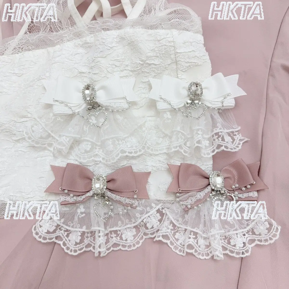 

Japanese Mass Produced 2026 New Pearl Lace Bow Double Ponytail Headwear Pendant Sweet Lolita Hairclips Apparel Accessories Women