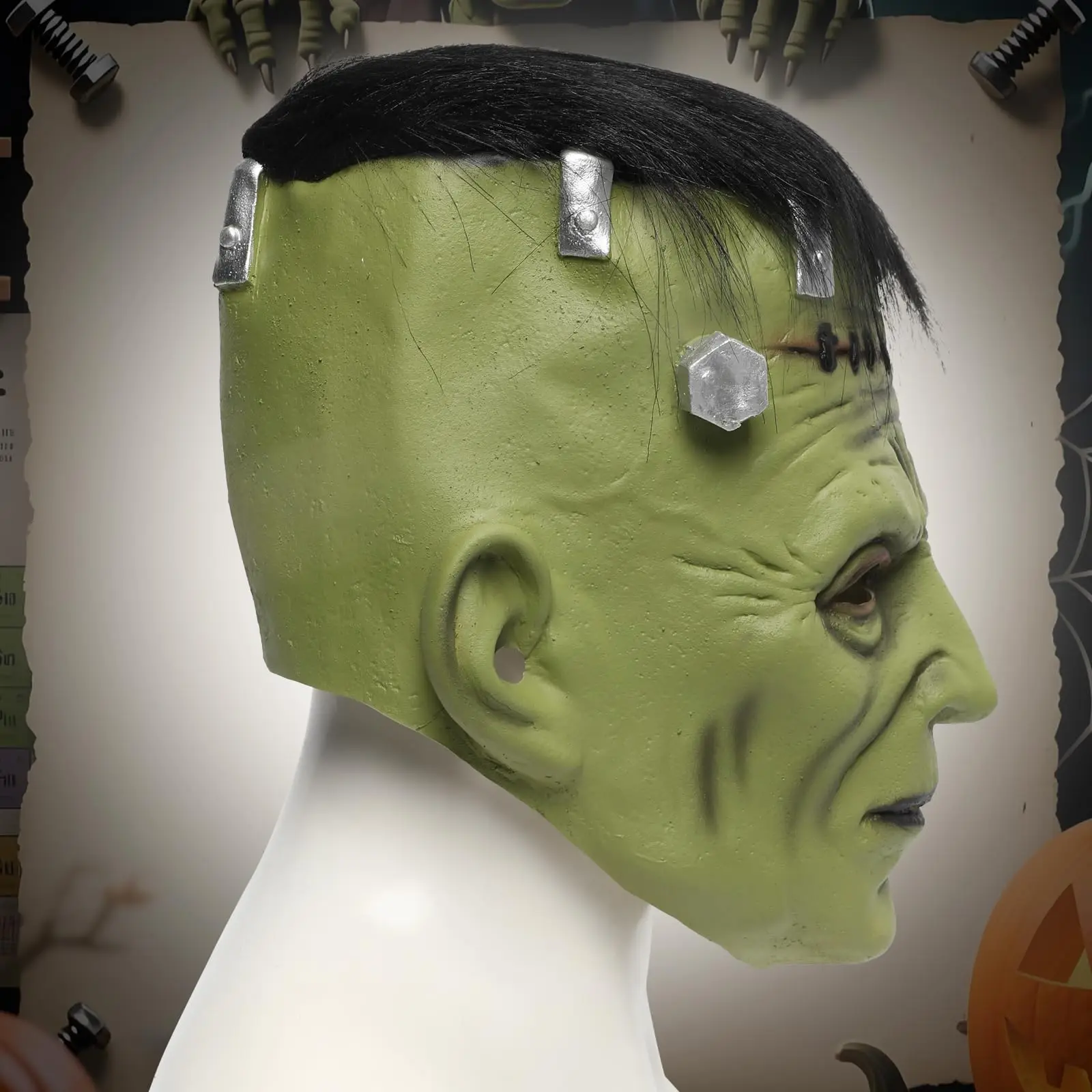 Maska Frankenstein dla dorosłych, maska potwora, horror, lateksowa maska na całą głowę, kostium męski damski, rekwizyt na Halloween, cosplay, imprezę.