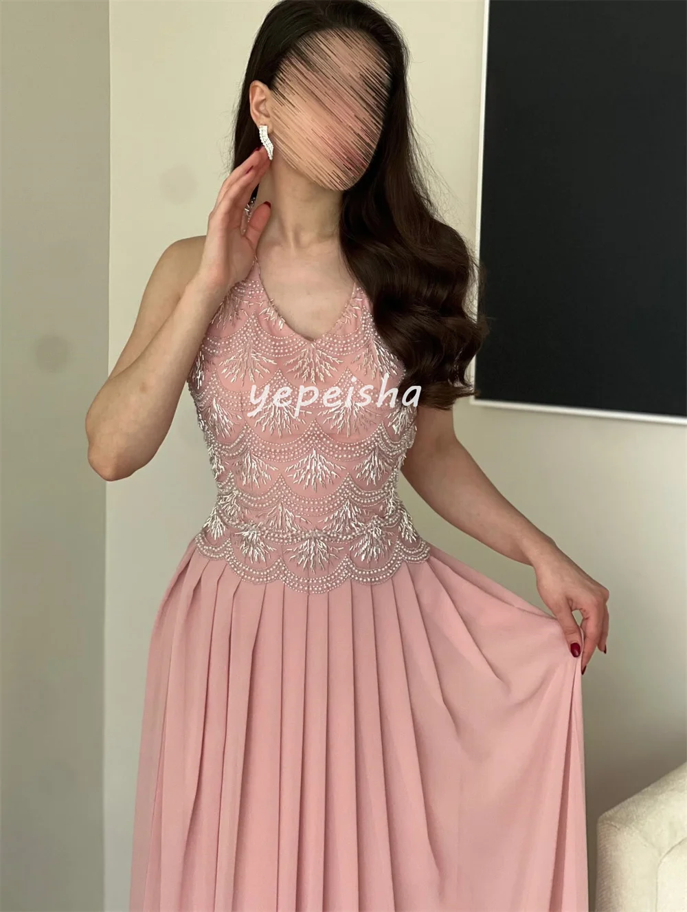 تخصيص معقدة البريق الشيفون الطية Ruched حجر الراين ألف خط الرسن فساتين السهرة الطويلة فساتين الأحجام المتاحة الموضة