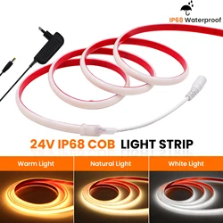 COB Auto-adesivo Neon LED Strip Light, Linear Light Bar, Branco Quente, Branco Natural, Power Plug, DC 24V, IP68 320LEDs por m