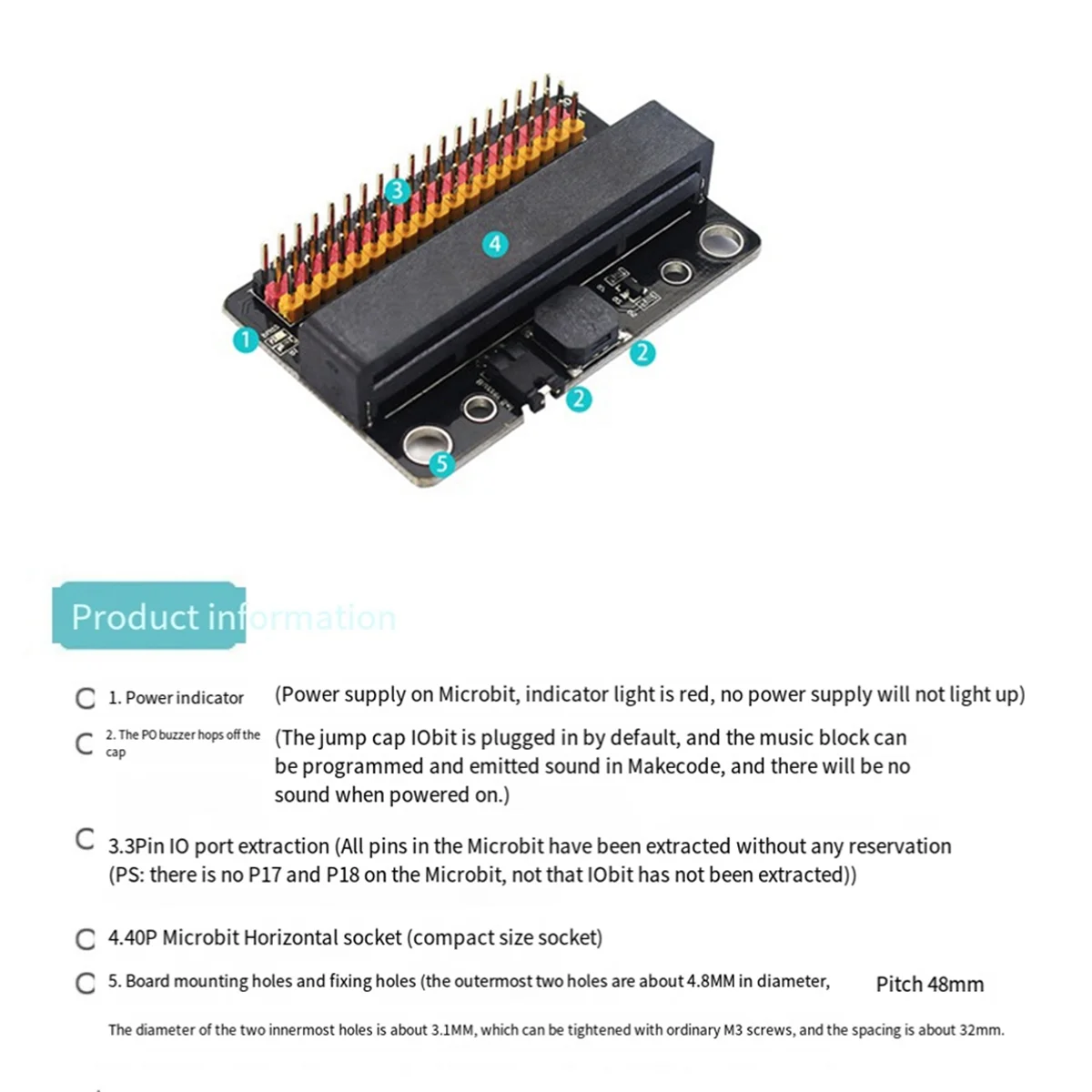 

For Micro-Bit Expansion Board Bit Micro:Bit Horizontal Io Adapter Board Straight Plug Type Solderless Adapter Board