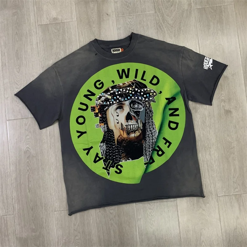 Oversized Black Rough Tshirts Hot Drill American Vintage T-Shirts