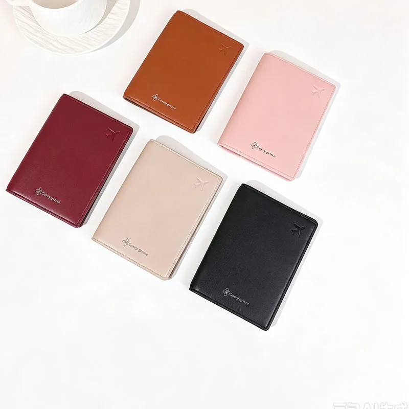 PU Leather Passport Cover Travel Passport Holder Wallet Simple Airplane Embroidery Card Case Multifunctional Document Protector