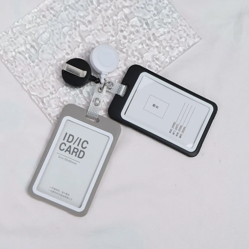 Black Vertical Card Holder Keychain Bus Campus Card Access Control Work Card cover Transparent with badge reel