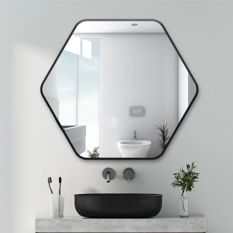 

Hexagon Special Shape Aluminum Alloy Frame Wash Basin Full Body Mirror Fashion Bathroom Mirror Hotel Bathroom Toilet Art Mirror