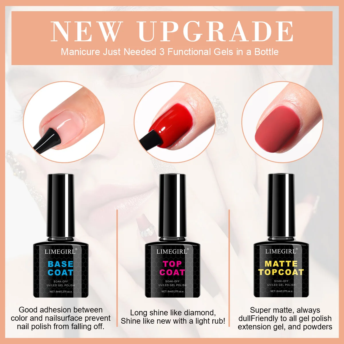 Limegirl 8 cores gel unha polonês kit halloween adesivos de unhas acessórios uv led embeber gel kit base & casaco superior polonês ferramenta de unhas