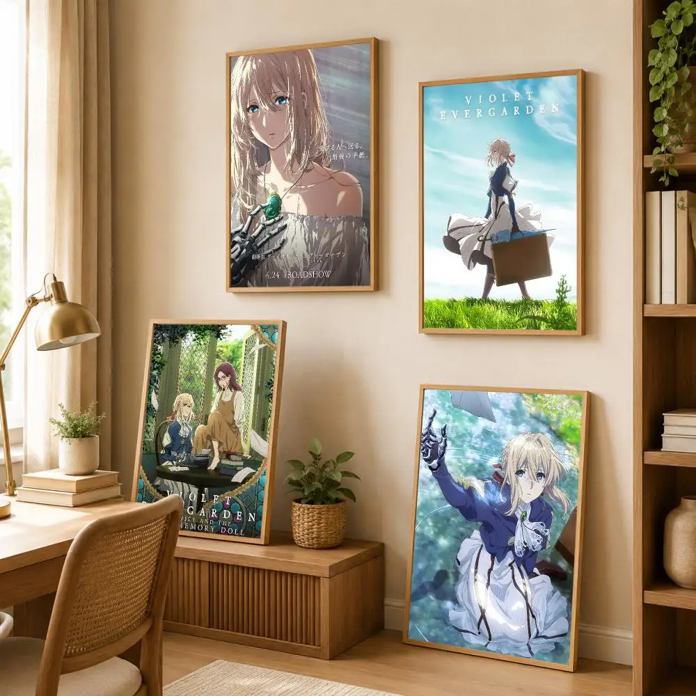 Violet E-Evergarden Poster Modern Art Wall Stickers HD Painting Self Adhesive Wall Decals for Bedroom Living Room Home Decor