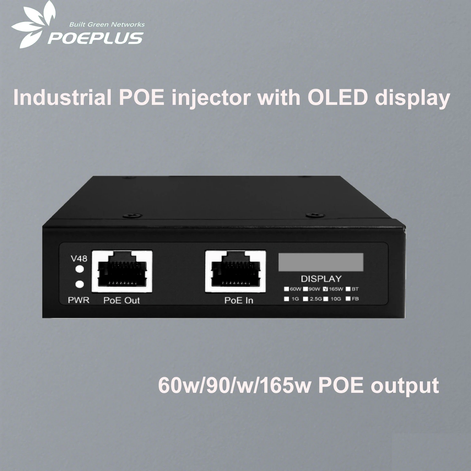 10Gbe Industrial 240w/165w/90w POE injector |OLED display |wall-mounting/DIN installation|802.3 bt POE module