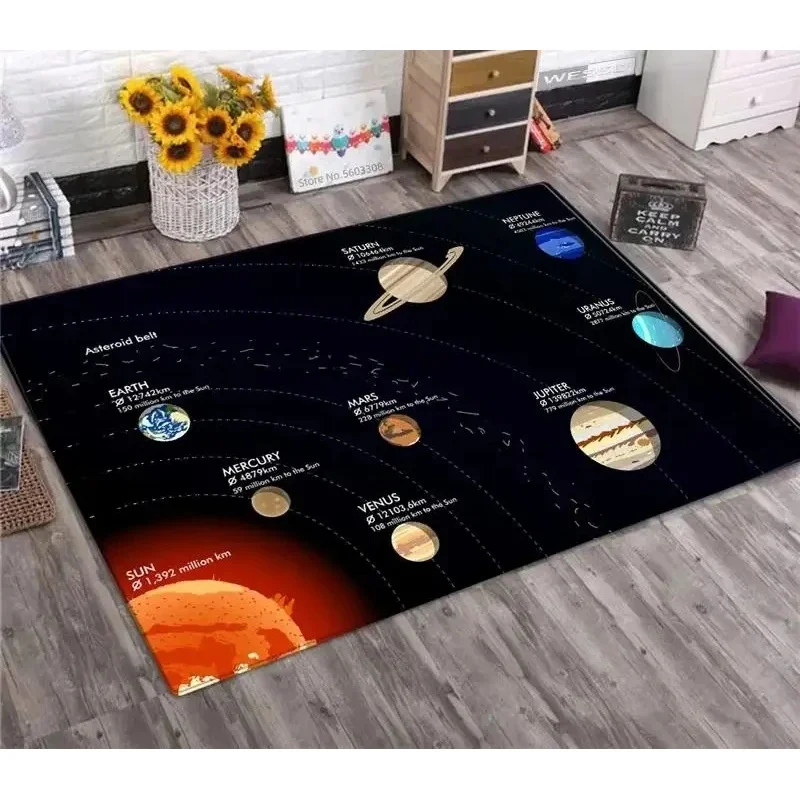 VIKAMA Solar System Planets Galaxy Rug Non-slip Rug Ideal for Living Rooms & Children's Rooms Space-Themed Floor Mat Home Decor