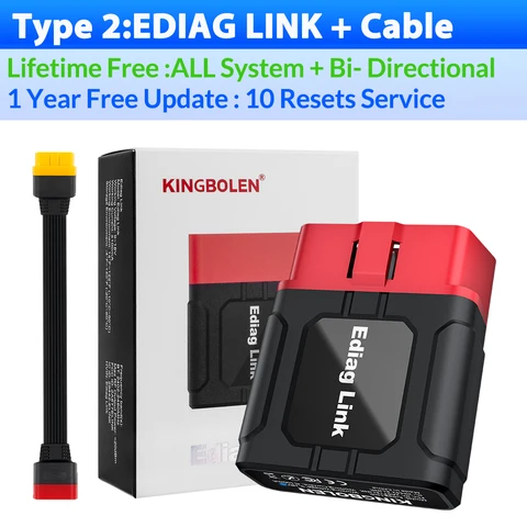 10 шт. диагностических инструментов KINGBOLEN Ediag Link для всех систем, двунаправленный тест, 10 функций сброса, 1 год бесплатного использования, поддержка чтения кодов, совместимость с CAN FD.