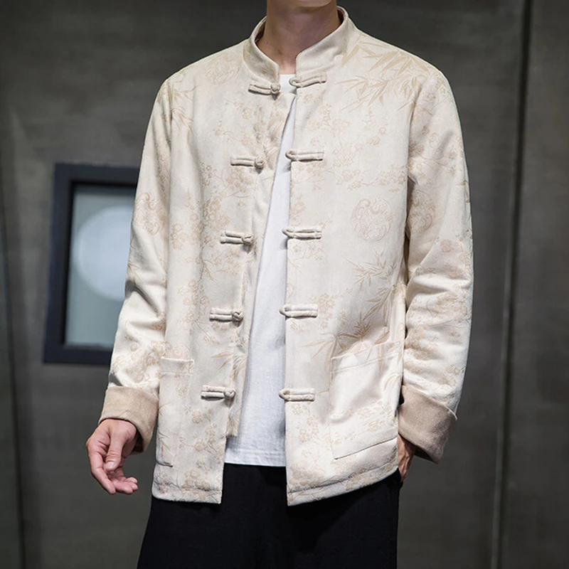 

Chinese Style Men Long Sleeve Casual Coats New Arrival 2026 Spring Vintage Stand Collar Men's Basics Print Jackets N003
