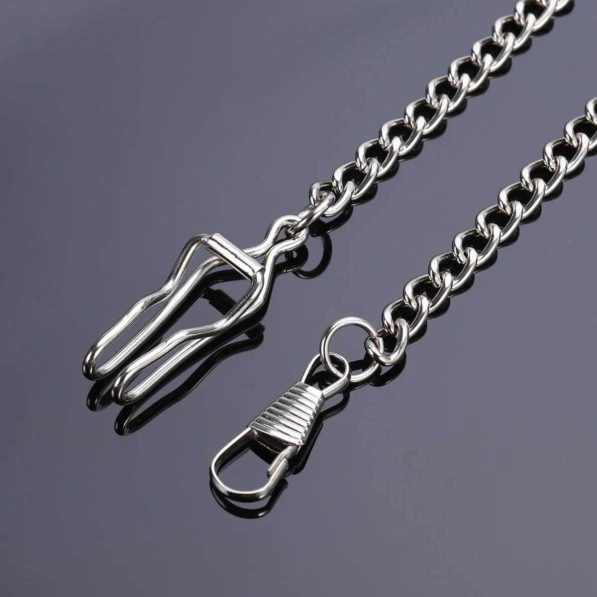 Silver Plated Watch Chain for Pocket Watch Heavy Duty Lobster Claw Fastener Solid Weight Construction Long Wear Shiny Finish Key