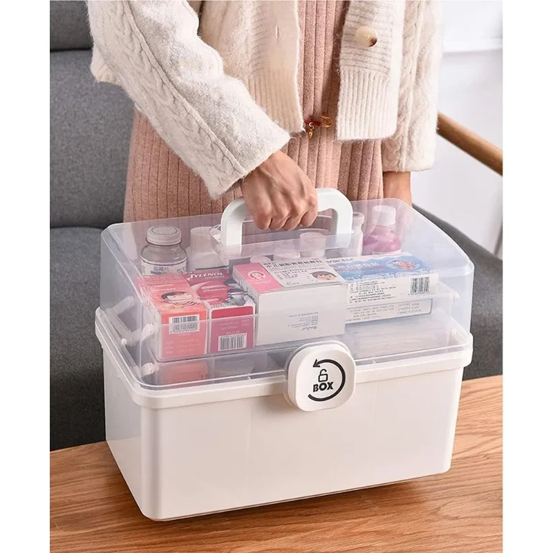 Craft Organizers and Storage,Plastic Box with 3-Tier Fold Tray and Handle,Portable Lockable Container for Arts