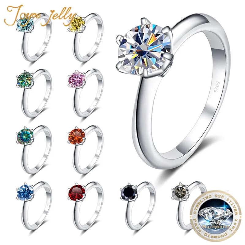 JoyceJelly 925 Sterling Silver ring with 1ct 6.5mm D Color Moissanite Diamond Luxury Fine Jewelry For Women Wedding Engagement