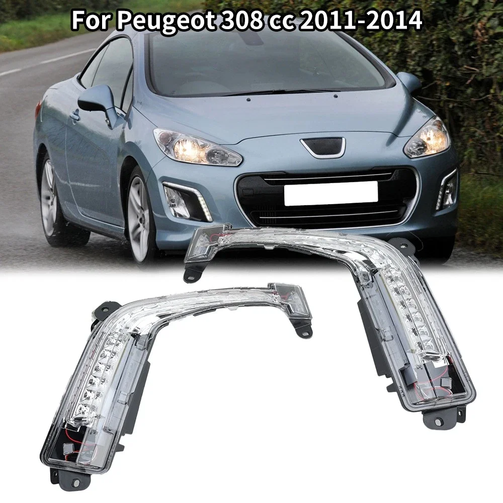 LED Car Front Bumper DRL Daytime Running Light Day Light Lamp Fit For Peugeot 308 cc Convertible 2011 - 2014 6206X4 6208X4