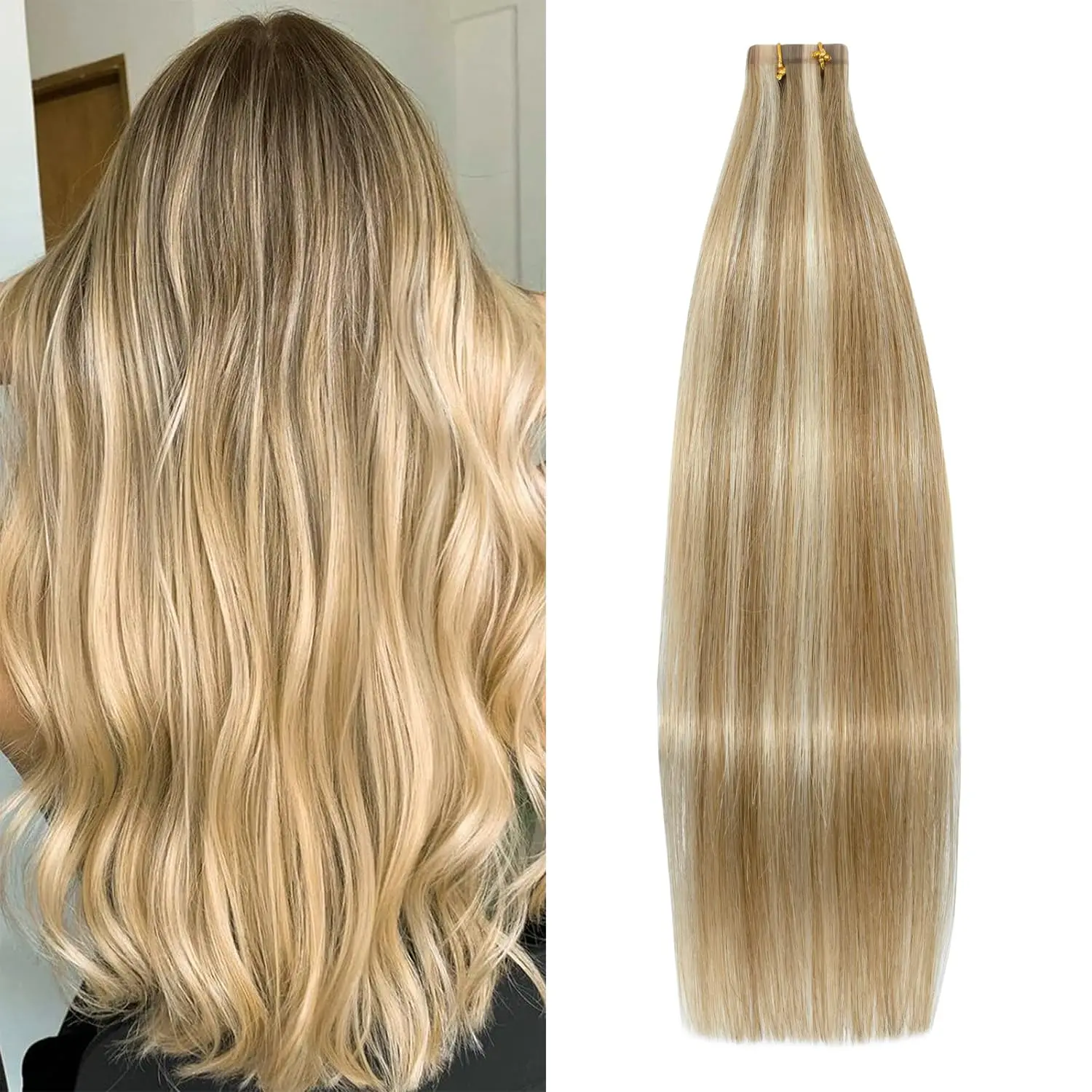 Highlight Tape In Hair Extensions Human Hair 8/613 Blonde Straight Tape In Human Hair Extensions Skin Weft Adhesives Glue Virgin