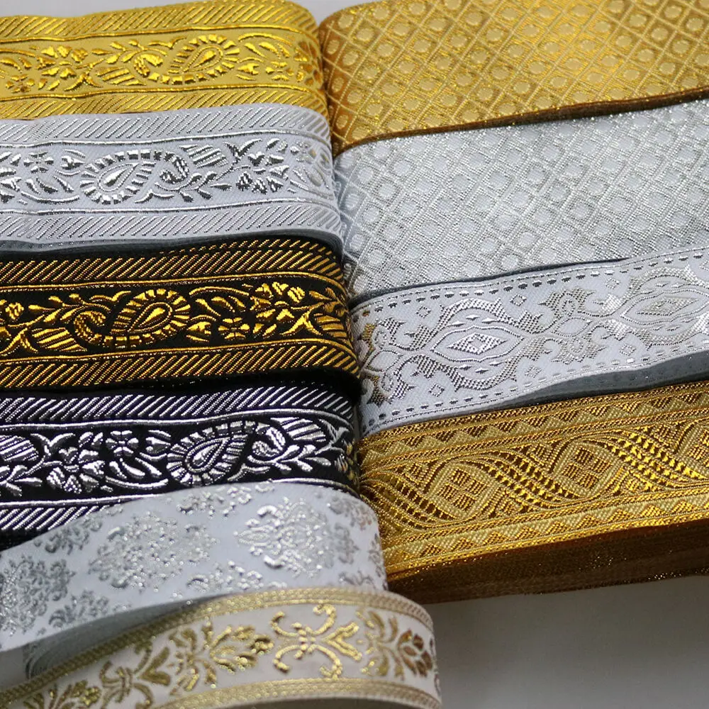 7 METER 25MM~40MM Gold Silver Vintage Ethnic Embroidery Lace Ribbon Boho Trim DIY Clothes Bag Accessories Embroidered Fabric