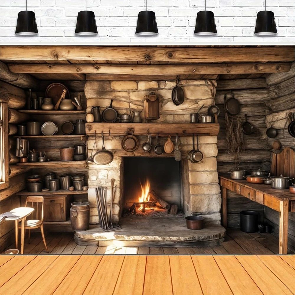 Fondo de fotografía antigua granja cocina estilo rústico Interior Rural fondo de chimenea antigua tomar una foto Banner