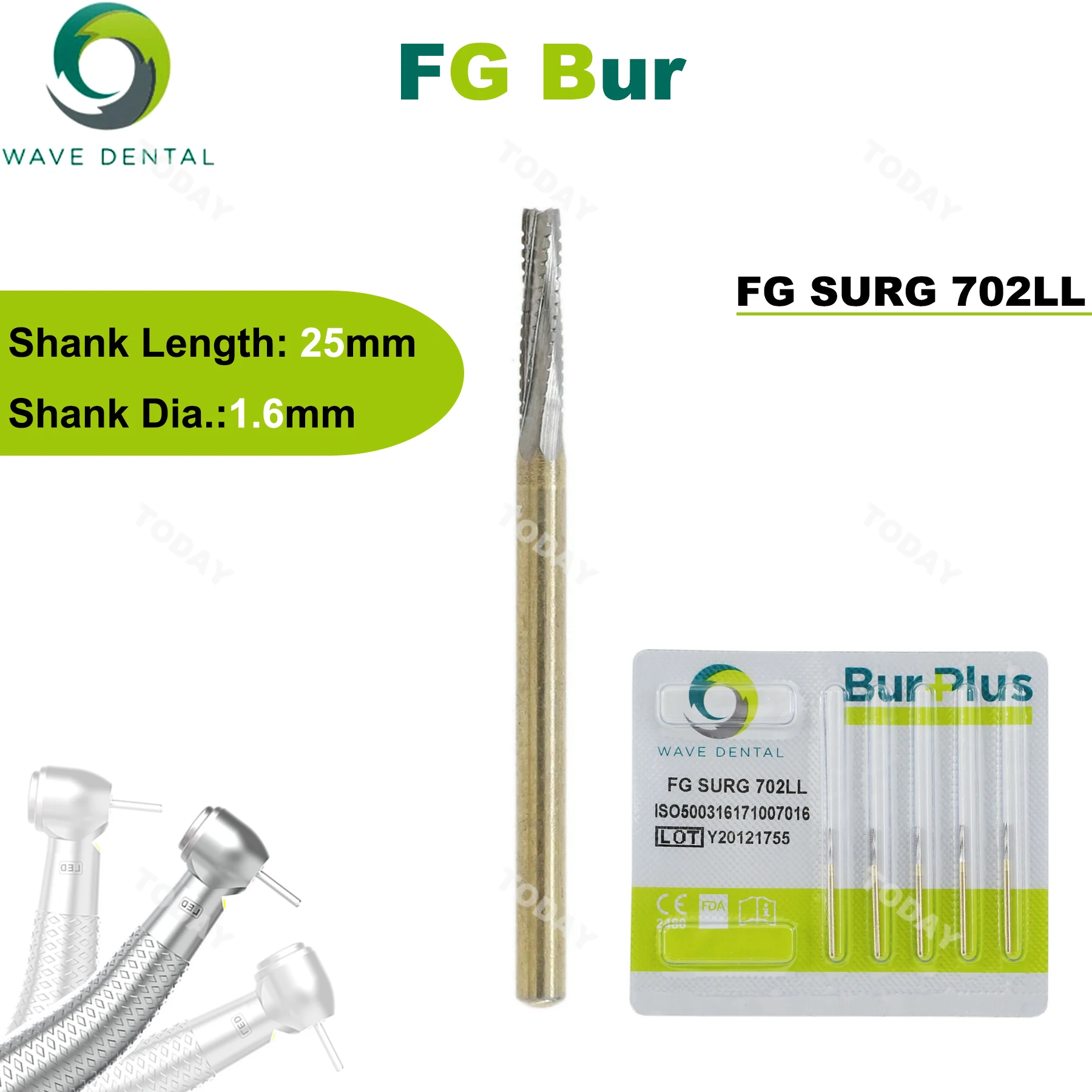 

PRIMA WAVE Dental Burs Tungsten Carbide Burs Tapered Fissure Cross Cut Head Extractuon Drill For High Speed Handpiece FG1.6mm