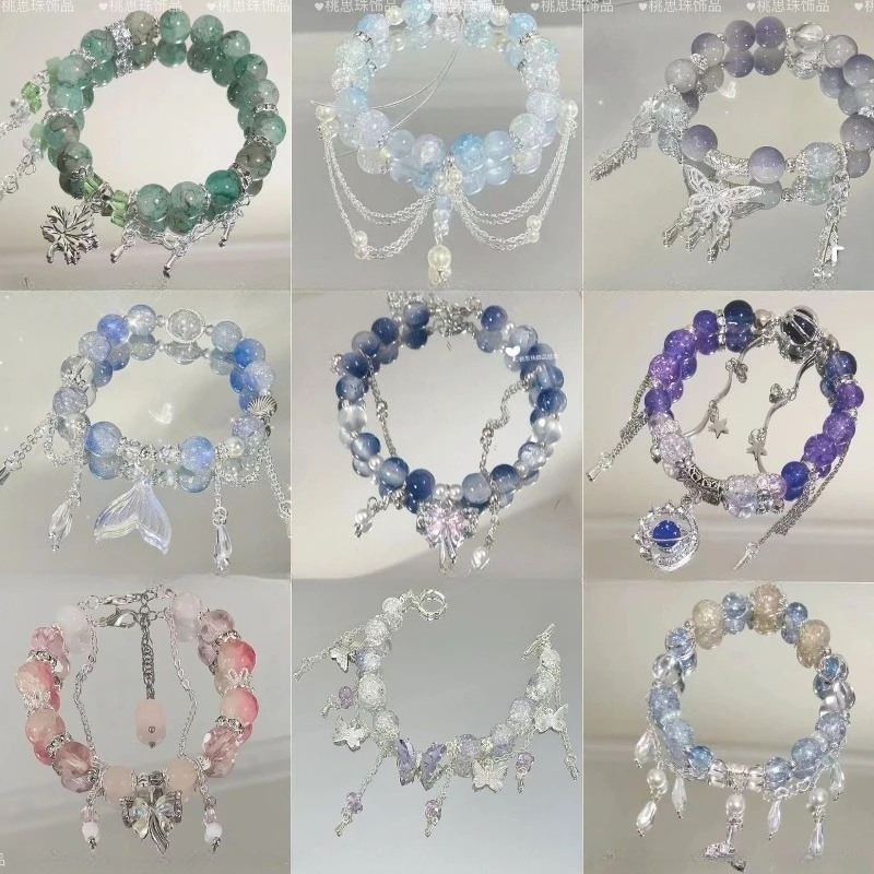 جديد بسيط الخرز فراشة نجمة القمر زهرة قلادة سوار للنساء الفتيات كريستال الحلو الخرز سلسلة سوار مجوهرات هدايا #3