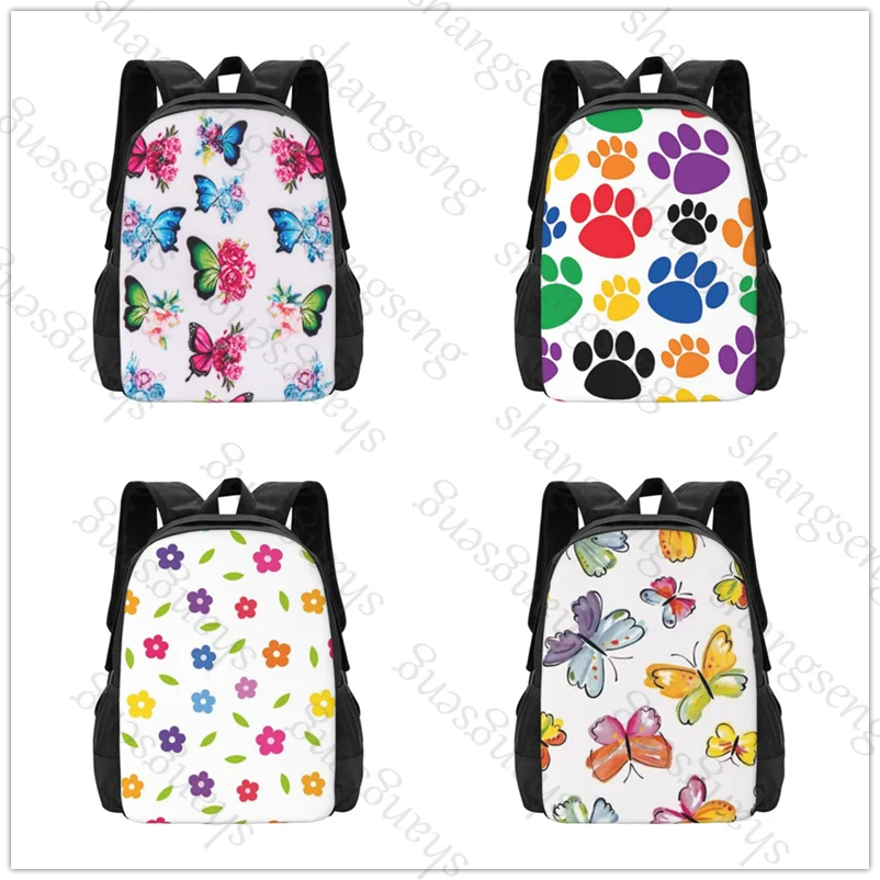 

Dog pawprint Flower butterfly Large capacity printed schoolbag boys backpack teenagers students leisure travel commuter backpack
