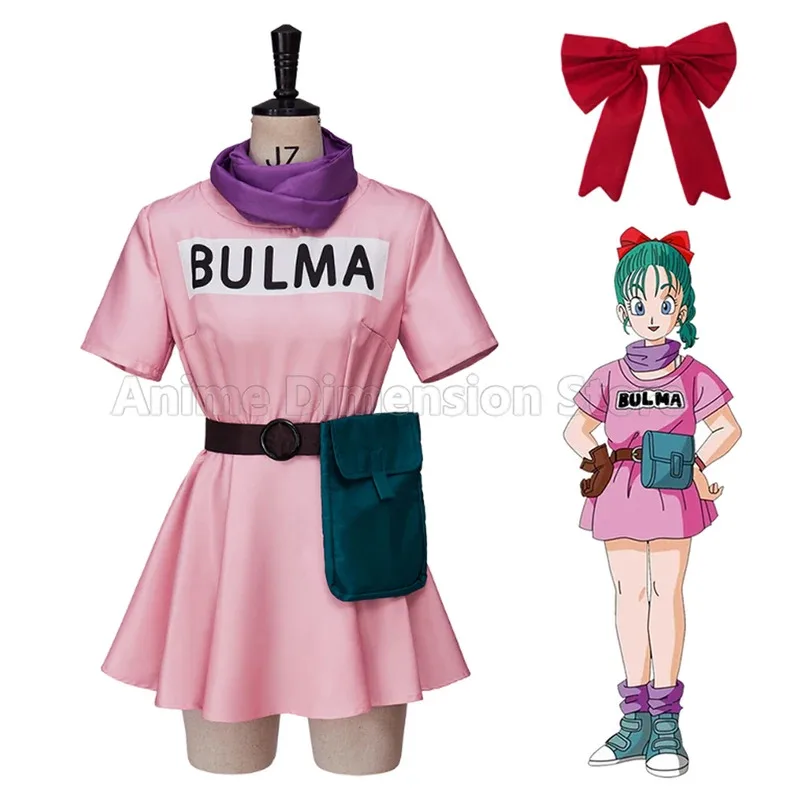Disfraz de Bulma para mujer, vestidos rosas, juego de rol de Anime, traje de fiesta de Carnaval y Halloween mb.3