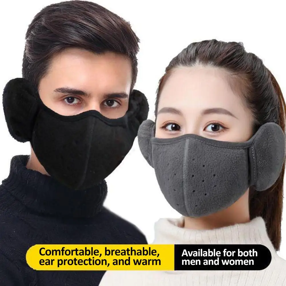 Winter Fleece Earmuffs with Windproof Mouth Cover Unisex Warm Ear Warmer Breathable Face Mask for Outdoor Activities