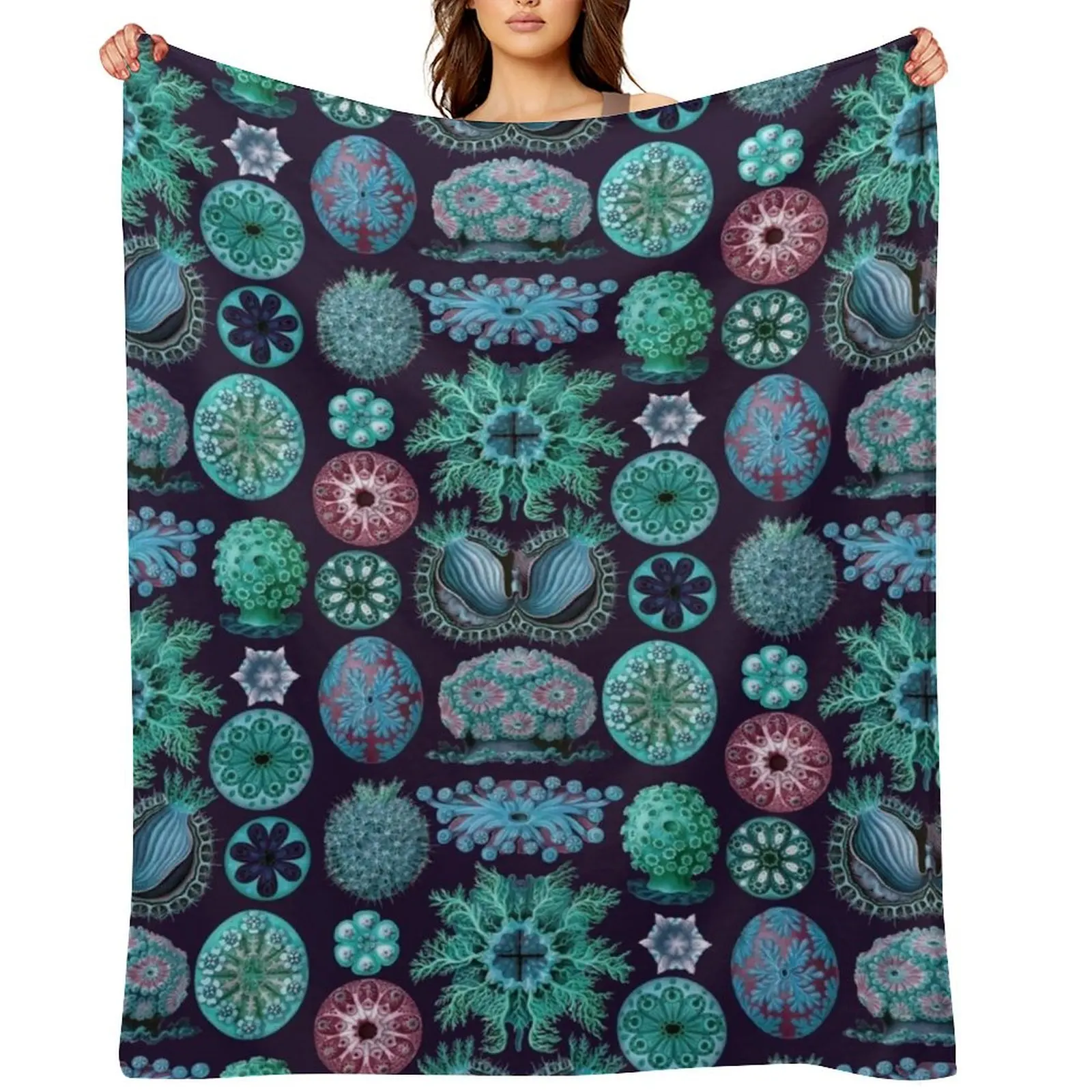 Ernst Haeckel Ascidiae Sea Squirts Teal Colorway Throw Blanket Decorative Sofa Sofa Quilt Moving Luxury Blankets