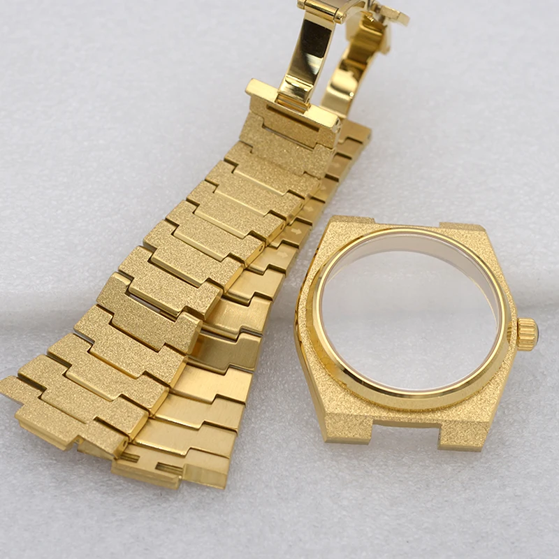 Gold Watch Case Grit Nail Sand Effect Sapphire Glass 100M Waterproof Fit NH34 4R35 4R36 NH35 NH36 For Super Player PRX Case Gift