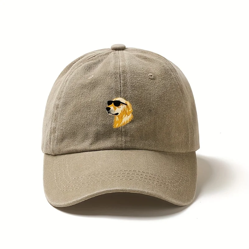 Wearing sunglasses, a golden retriever printed baseball cap, a gift for dog lovers with multiple colors to choose from