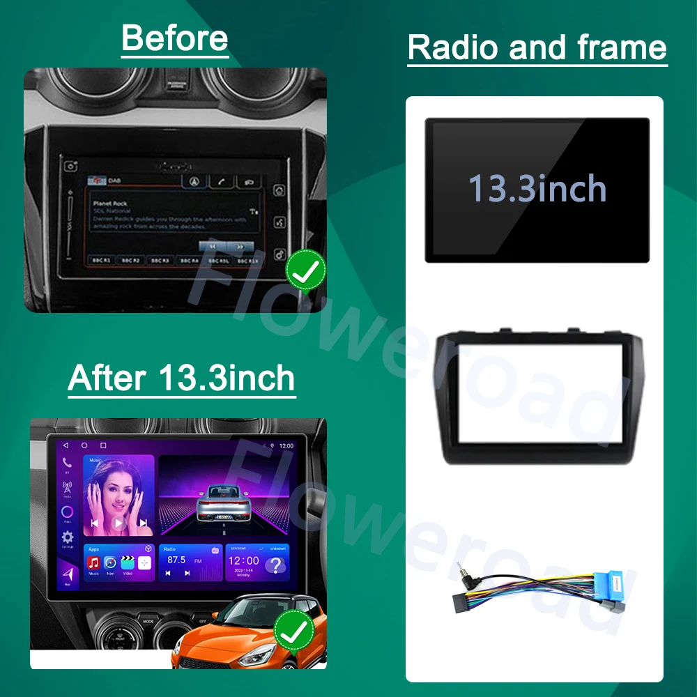 13.3inch Android 12 All in one For Suzuki Swift 2017 2018 2019 2020 Car Video Stereo Multimedia Player GPS Carplay Head Unit DSP