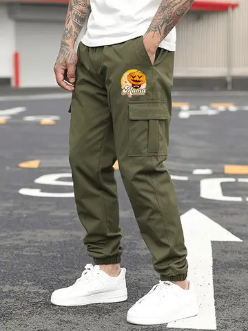 Men's Heavy-Duty Cargo Pants with Multi-Pocket Belt Loops & Drawstring Waist - Loose-Fit Outdoor Trousers Suitable for, Hunting,, Gear