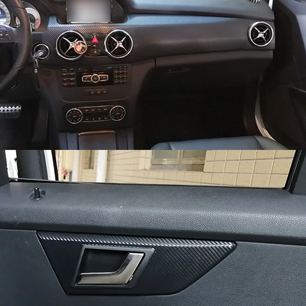 Carbon Fiber Interior Trim Stickers For Mercedes Benz GLK X204 2013-2016 Central Console Gear Shift Panel Door Handle Cover Trim