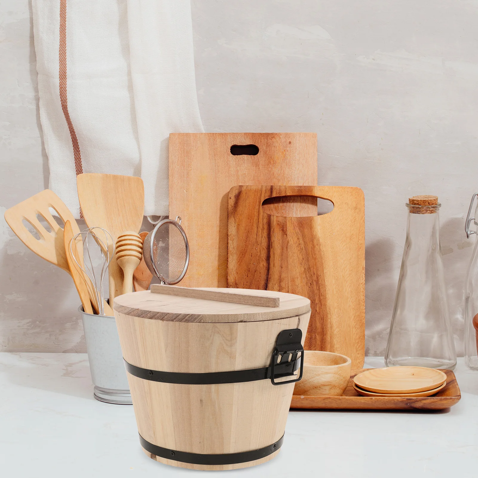 

Rice Steamed Bucket Wooden Storage Containers Multi function Rice Hangiri Tub Food Mixing Bowl Container