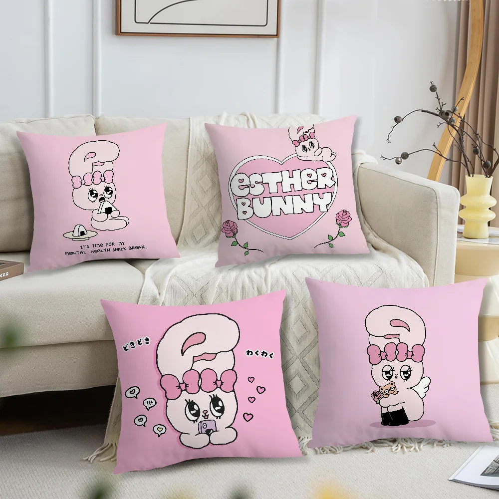 Cartoon E-Esther Bunny Pink Cute cushion cover For Bedroom Car Coffee Shop Room and Living Room Sofa Decorative Pillow Cover