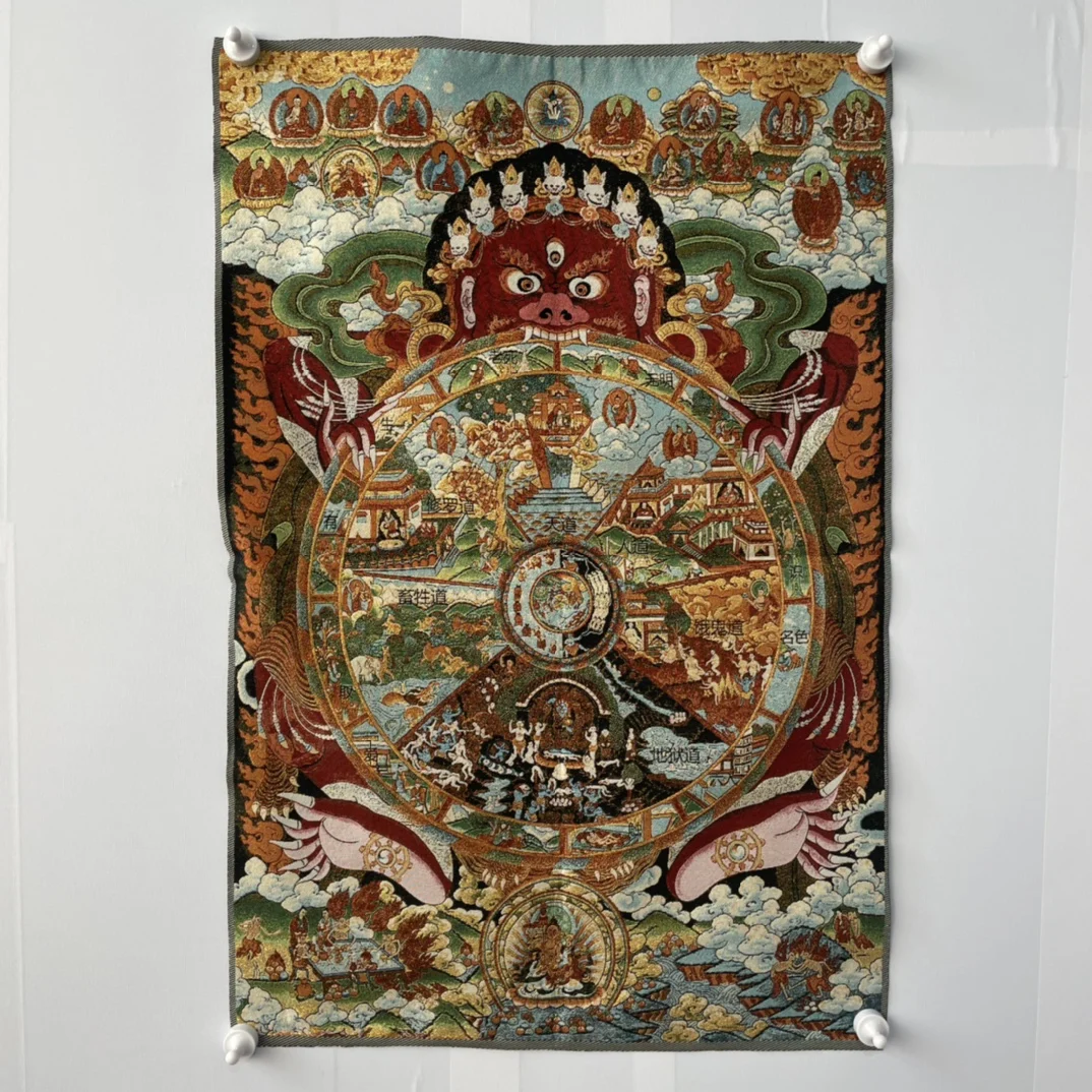 35 "Thangka bordado budismo tibetano bordado de seda brocado Nepal Mahakala seis caminos de la vida y la muerte rueda de Buda Thangka
