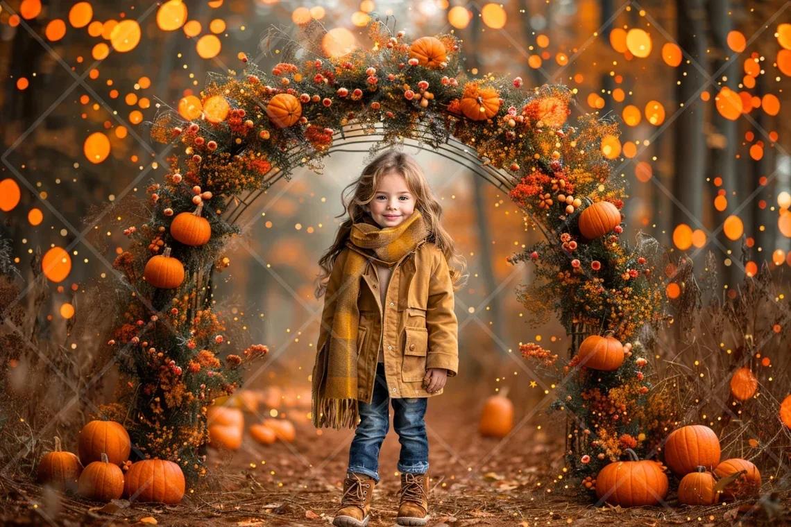 Mehofond Photography Background Autumn Pumpkin Arch Floral Maple Leaves Glitter Kids Family Portrait Decor Backdrop Photo Studio