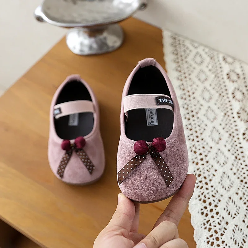 Mumoresip Children's Princess Leather Shoes Spring Autumn Cute Bowknot Ballet Shoes for Girls Lightweight Round-toe Kids Flats