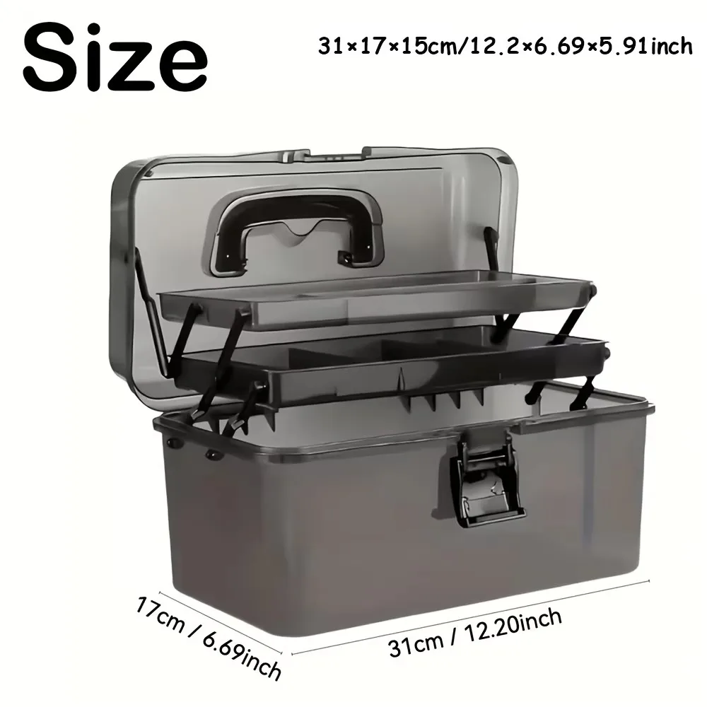 Durable PE Fishing Gear Box | Large Capacity, Black Transparent Design | Built-in Lock, Heavy-duty
